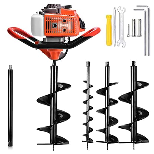 SuxiDi Powered 52cc 2.5HP Gas Post Hole Digger, 2 Cycle, One Man Earth Auger with 3 Replacement Drill Bits (5" & 6" & 8")