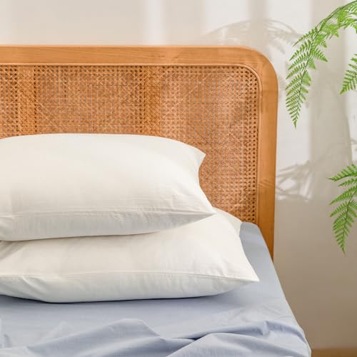 BESTOUCH Washed Cotton Pillowcases Linen Feel Off White Queen