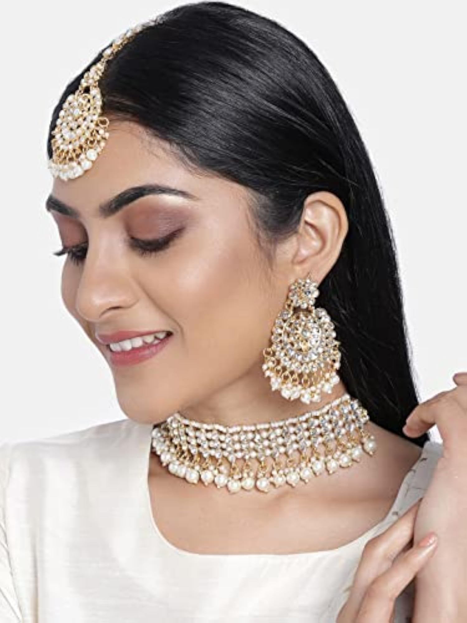 Women's 18K Plated Kundan & Pearl Studded Choker Necklace Set
