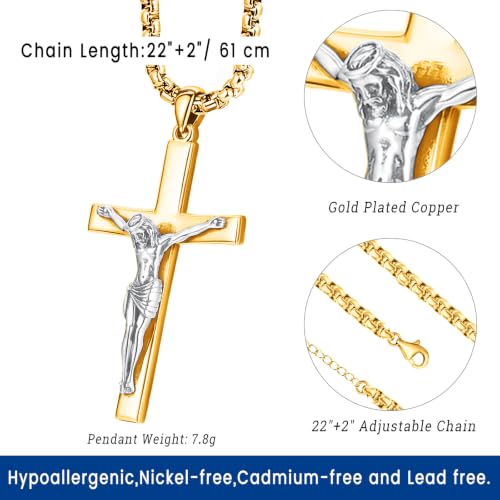 Image of Eusense Cross Necklace for Women Men Crucifix Pendant Sterling Silver 925 Cruz De Caravaca Cross Jesus Crucifix Jewelry