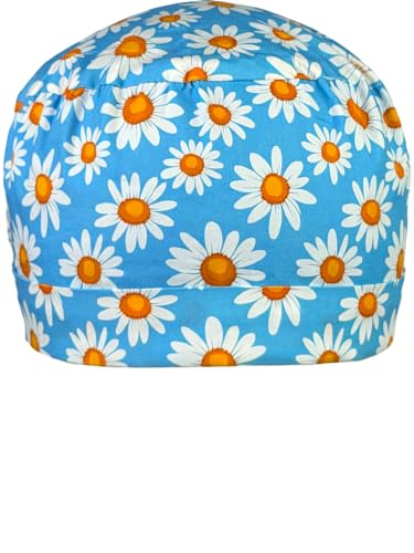 Image of Scrub Cap for Women and Men, Ponytail Scrub Caps, Working Hat, Head Cover with Ribbon Ties and Buttons, Long Hair