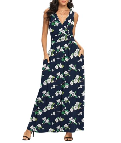 Image of LILBETTER Women Sleeveless Deep V Neck Loose Plain Long Maxi Casual Dress