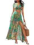 Floerns Women's 2 Piece Boho Twist Front Top and High Split Maxi Skirt Set Aqua Green XS