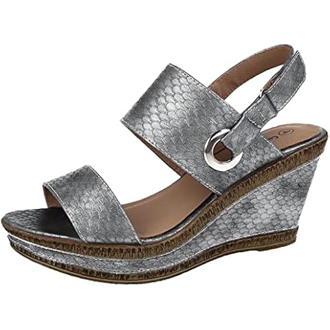 Ladies Double Strap Touch Close Slingback Wedge Sandals (Silver, 5 UK, numeric_5) Cover