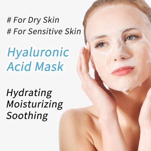 Hyaluronic Acid Face Masks Skincare, Hydrating Facial Masks, Deep Moisturizing Face Mask for All Skin Types, Facial Sheet Mask for Women Skin Care, Smoothing Rejuvenating, Christmas Gifts, 10 Pack