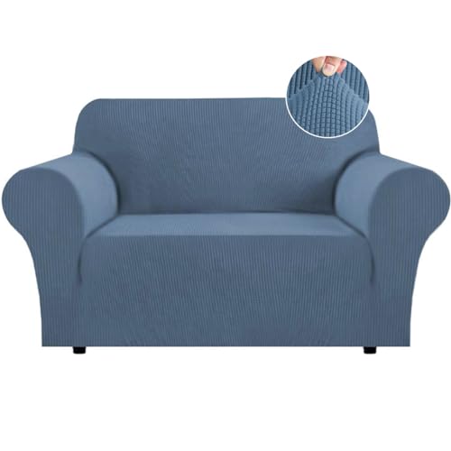 Flamingo P High Stretch Sofa Slipcover Non Slip Loveseat Covers for 2 Cushion Couch Washable Pet Furniture Protector Covers with Elastic Bottom, Thick Jacquard Fabric (Medium, Dusty Blue)
