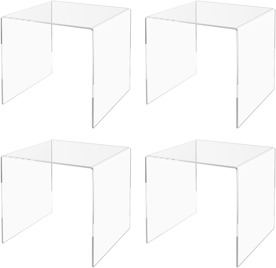 Marketing Holders 4 Pack Clear Acrylic Riser Platform 10" Square Display Organize Retail Countertops Merchandise Showcase Lucite Podium One Piece Stand Counter Pedestal