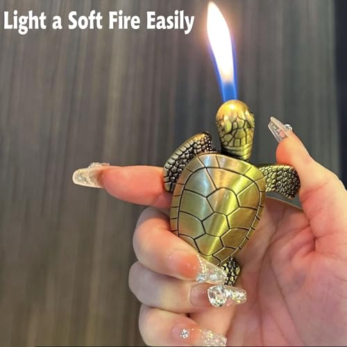 Encendedor de antorcha con forma de tortuga, recargable, llama ajustable miniatura 4