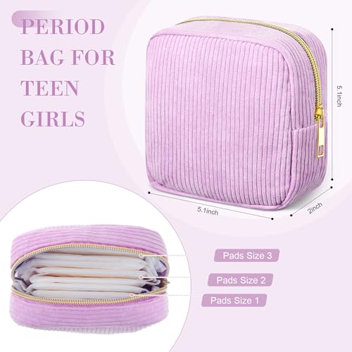 Image of Dansydaisy 4 Pcs Sanitary Napkin Storage Bag Pink Corduroy Period Bag for Gift School Teen Mini Makeup Preppy Cosmetic Wallet Set for Women Teacher Portable First Period Cute Pad Pouch with Zipper