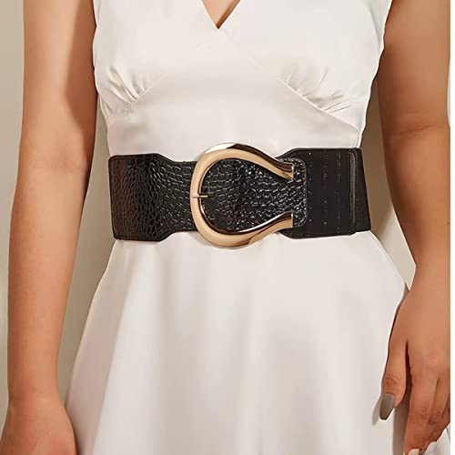 Ayliss Women Vintage Elastic Belt Crocodile Pattern Stretchy Retro PU Leather Fashion Wide Waist Cinch Dress Belt2