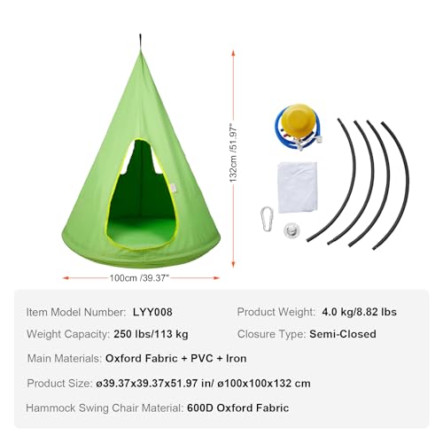 Vevor KIDS NEST SWING CHAIR 250LBS GREEN Kids Nest Swing Chair, Hanging Hammock Chair With Adjustable Rope - 2 Windows & 1 Entrance & 2 Pockets thumb #6