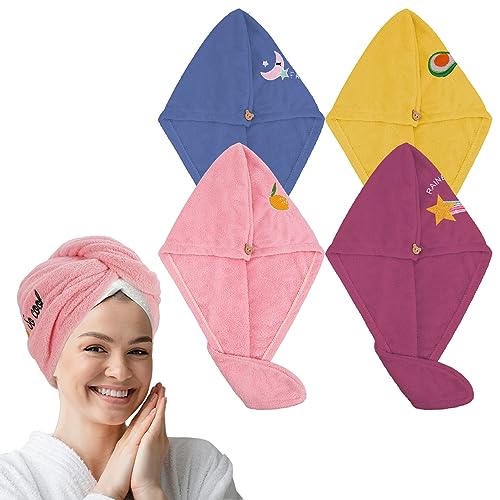 FANTESI 4 Pack Microfibre Hair Towel Wrap Hair Turban Towel Anti Frizz Hair Drying Towel Wrap Curly Hair Towel Absorbent Hair Turbans for Wet Long Thick Hair Twist Turban Dry Hair Caps