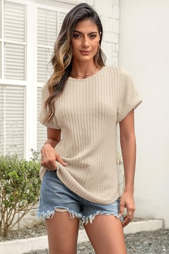 ATHMILE Womens Tops Summer Sweaters Regular Fit Short Sleeve Shirts Fashion Dressy Casual Business Tunic Blouses 20252