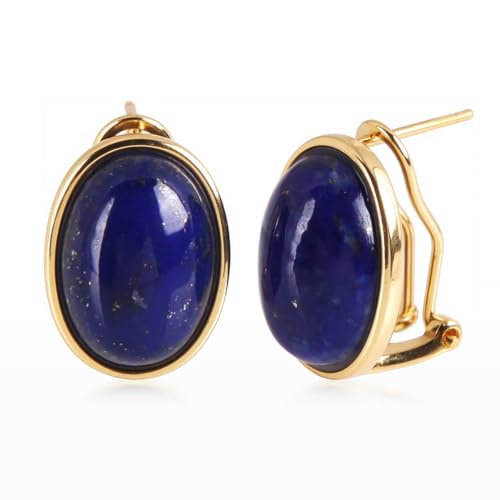 Guptue Natural Blue Lapis Lazuli Genuine 925 Sterling Silver Stud Earrings for Women
