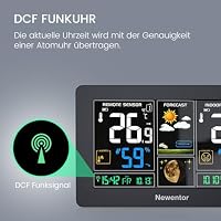 Newentor Wetterstation Funk mit Außensensor - Funkwetterstation mit Wettervorhersage, Temperaturwarnung, DCF Funkuhr - Batteriebetrieb und Netzbetrieb, Schwarz, 1 Außensensoren – Ansicht 3