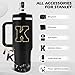 Miglaja Black Accessories for Stanley Cup Accessories 30OZ 40OZ, All Accessories Gift Box Contain Flower Straw Topper, Sillicone Boot, Letter Stickers and Pendants,Spill Stopper Set (Black K)