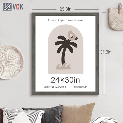 Image of VCK 24x30 Poster Frame Solid Wood Gray Grey 3 Pack Picture Frames 24 x 30 Inches with Wall Mounting Hanging
