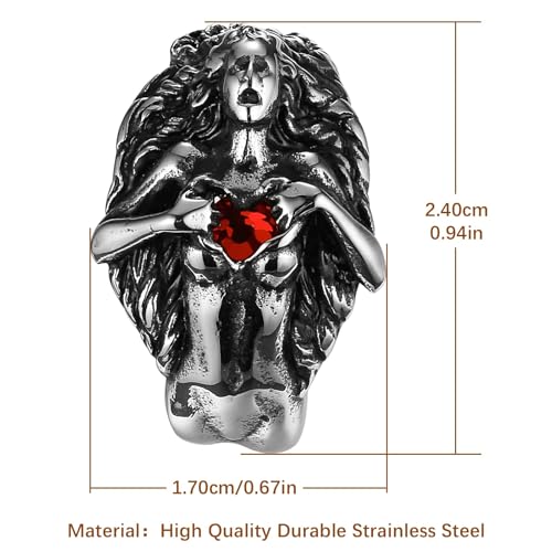 HZMAN Men Women Dark Gothic Rings Vintage Red Love Cubic Zirconia Rings Open Your Heart Personality Rings3