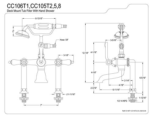 Kingston Brass Cc106T1 Vintage Leg Tub Filler With Hand Shower, Porcelain Lever Handle, Polished Chrome #TOP3