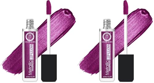 Image of Colors Queen Metallic Waterproof Lip Gloss | Lightweight Lip Gloss with High Shine | Glossy Liquid Lipstick with Shimmer for Smooth & Shiny Lips, Non-Sticky Formula (09 - Chunky Cherry) (Pack of 2)