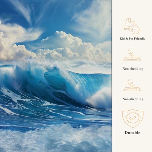Tapis entrée vagues océaniques 3D lavable et doux
