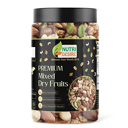 Image of Nutri Desire 100% Natural Premium Mix Dry Fruits And Nuts 7 In 1Mix Dry Fruits 500 Gm [Almonds, Pistachios, Cashew, Kishmish, Apricot, Figs, Walnat Black Raisins] [Jar Pack], Fresh