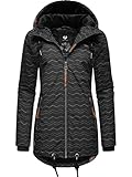 Ragwear Damen Winterjacke warmer Kurzmantel mit Kapuze Zuzka Winter Black Zig Zag22 Gr. L