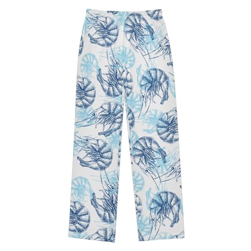 ZZXXB Retro Shrimp Print Boys Long Pants Soft Trousers Elastic Waist Kids Lounge Bottoms with Pockets S-XL