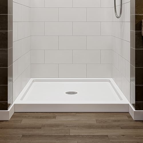 Image of HOROW Shower Base 36 inch x 36 inch, Square Single Threshold Shower Pan for Bathroom, Non-Slip Texture, White Acrylic Shower Base Pan with Stainless Steel Chrome Drain, Center Drain Location