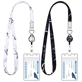 2 Pieces Cruise Lanyard for Ship Cards Marble Lanyards with Retractable Badge Reels Waterproof ID Badge Holder Cruise Essentials Accessories