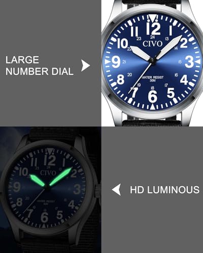 CIVO Analog Wrist Watches for Men: Waterproof Stainless Steel Mens Watches - Silver Watch with Easy Read Dial Men's Watch for Gift