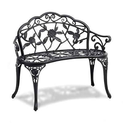 VEVOR 480 lbs Load Capacity, 38.8 inches Metal, Outdoor Backrest and Armrests, Patio Bench for Garden, Park, Yard, Front Porch, Black