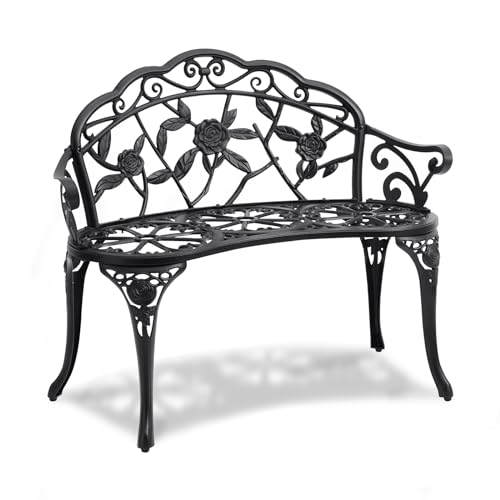 VEVOR, Banco de jardín de Metal de 38.8 Pulgadas para Exteriores, Negro, 38.8 Pulgadas