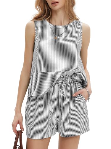 EXLURA Womens 100% Cotton Two Piece Sets Summer Outfits Casual