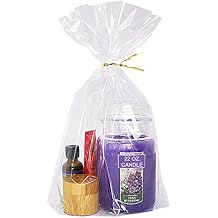 Wowfit 50 CT 12x16 inches Large Clear Bottom Gusset Cellophane Gift Bags with 6" Gold Twist Ties, Cello Packaging for Baby Showers, and Wedding Gift Wrapping