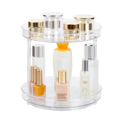 2 Tier Clear Lazy Susan Turntable Organizer, 360 Rotating Makeup Organizer for Vanity, Spining Bathroom Organizer for Skincare, Perfume, Spice Rack Organizer for Cabinet, Kitchen, Pantry - 9.25 Inch