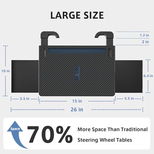 AUEOTUAR Steering Wheel Tray, Car Food Tray, Car Desk for Laptop, Carbon Fiber Look Multipurpose Car Table for Eating & Work, Adjustable Car Tray with Drawer and Anti-Slip Protective Adhesive by AUEOTUAR - Used condition - Image 8