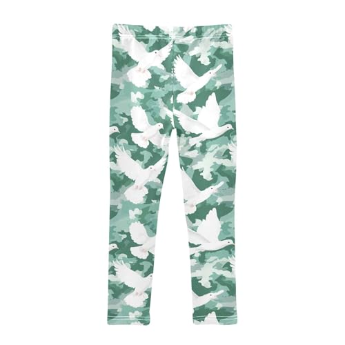White Pigeon Green Camouflage Girls Leggings Soft Stretch Workout Yoga Dance Pants for Kids Casual Tights2