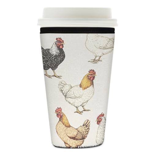 Myfsucce Funda de neopreno reutilizable para taza de café, con estampado de gallinas de gallo, 2 mm de grosor, tamaño de 26 a 28 onzas