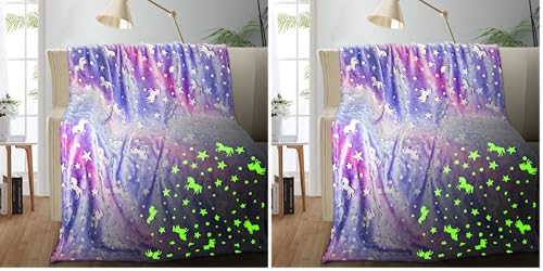 Image of TEHALK Unicorn Glow in The Dark Blanket, Unicorn Blanket for Girls /Kids, Unicorns Gifts for Girls Age 3-12, Toddler Blanket for Kids, Soft Fleece Blanket Throw Birthday Gift 40 inchx60 inch (Pack of 2)