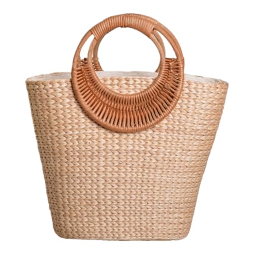 Bprtcra 30 cm Handtasche geflochten natürlich handgefertigt umweltfreundlich wiederverwendbar Einkaufstasche Strand Sommer für Damen A03