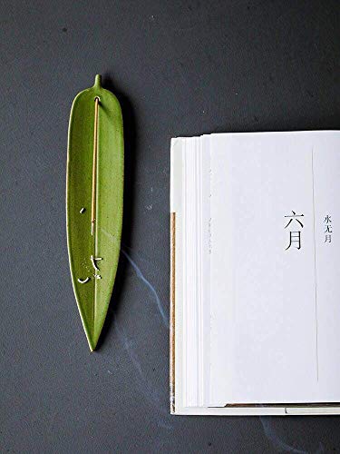 Layssa Incense Holder Hand-Made Incense Stick Holder Ceramic Incense Burner Bamboo Leaf Shape 1Pcs (Green) #TOP2