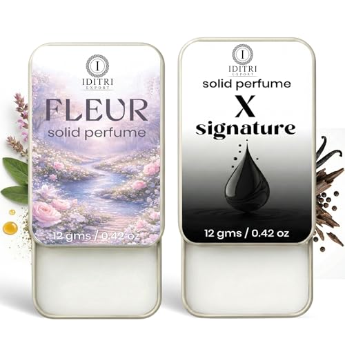 Image of IDITRI EXPORT Solid Perfume |x signature&Fleur Alcohol Free Wax Perfume Balm, Long Lasting | Pocket Tin 12g, Pack Of 2| Non Greasy Smooth Glide, Travel Friendly Men And Women