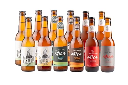 Mica - Pack de 12 Cervezas Artesanales, Nuestro Pack Más Sostenible,2 Sr Mendrugo Pilsen,2 Sr Mendrugo Pale Ale,2 Te Falta Campo Rubia,2 Te Falta Campo Tostada,2 Amber Ale y2 Mountain IPA - 12x330ML