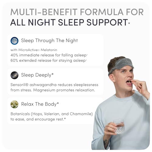 Ready To Dream Natural Sleep Aid for Adults – Sleep Supplement with Time Release Melatonin, Magnesium, Ashwagandha, B6 & Chamomile – Non-Habit