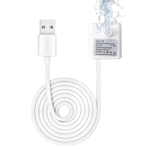 Pompe de Fontaine à Chat Chien,Pompe Fontaine à Eau Chat USB 120L/H pour Aquarium,3W Ultra-Silencieuse Mini Pompe à Eau Submersible Débit Réglable Silencieux Amovible