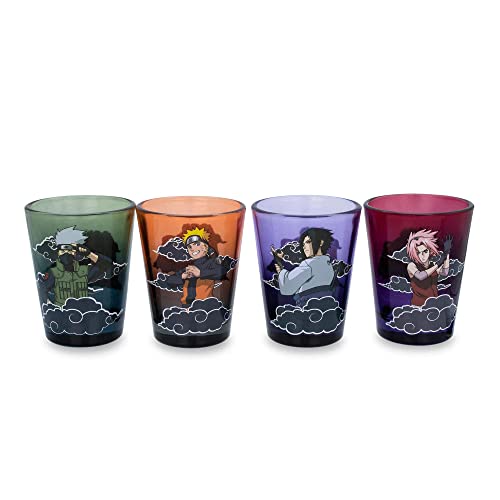 Image of Just Funky Official Naruto Shippuden Collectible Mini Drinking Decorative Tequila Shot Glasses Gift Set of 4, 2 Oz Glass