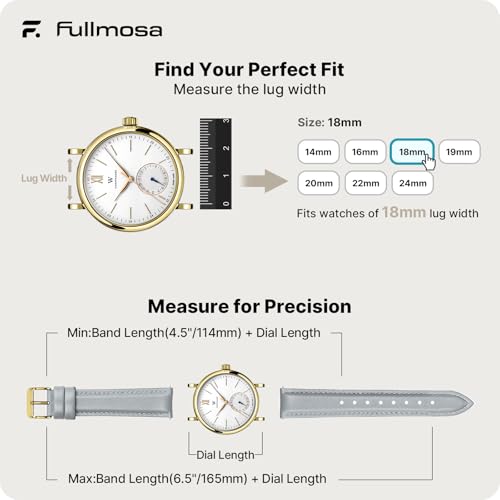 Image of Fullmosa 18mm Quick Release Leather Watch Band for Garmin | Traditional Smartwatch Replacement Strap for Garmin Venu 2S /3S /4(41mm) Women Men Formal Daily, Light Gray&Golden Buckle