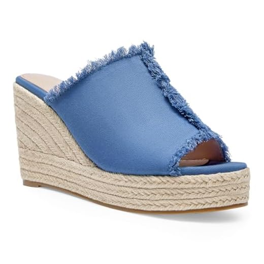 Juliet Holy Womens Wedge Sandals Peep Toe Denim Slip On Backless Espadrilles Platform Sandal Shoes