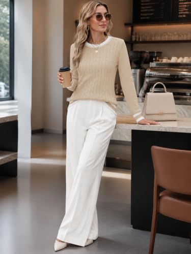 Image of Rapbin Women's Contrast Trim Knit Sweater Long Sleeve Crew Neck Pullover | Color Block Soft Lightweight Regual fit,Business Casual Work,Fashion Versatile Fall Spring Outfits,Winter Layer Clothing